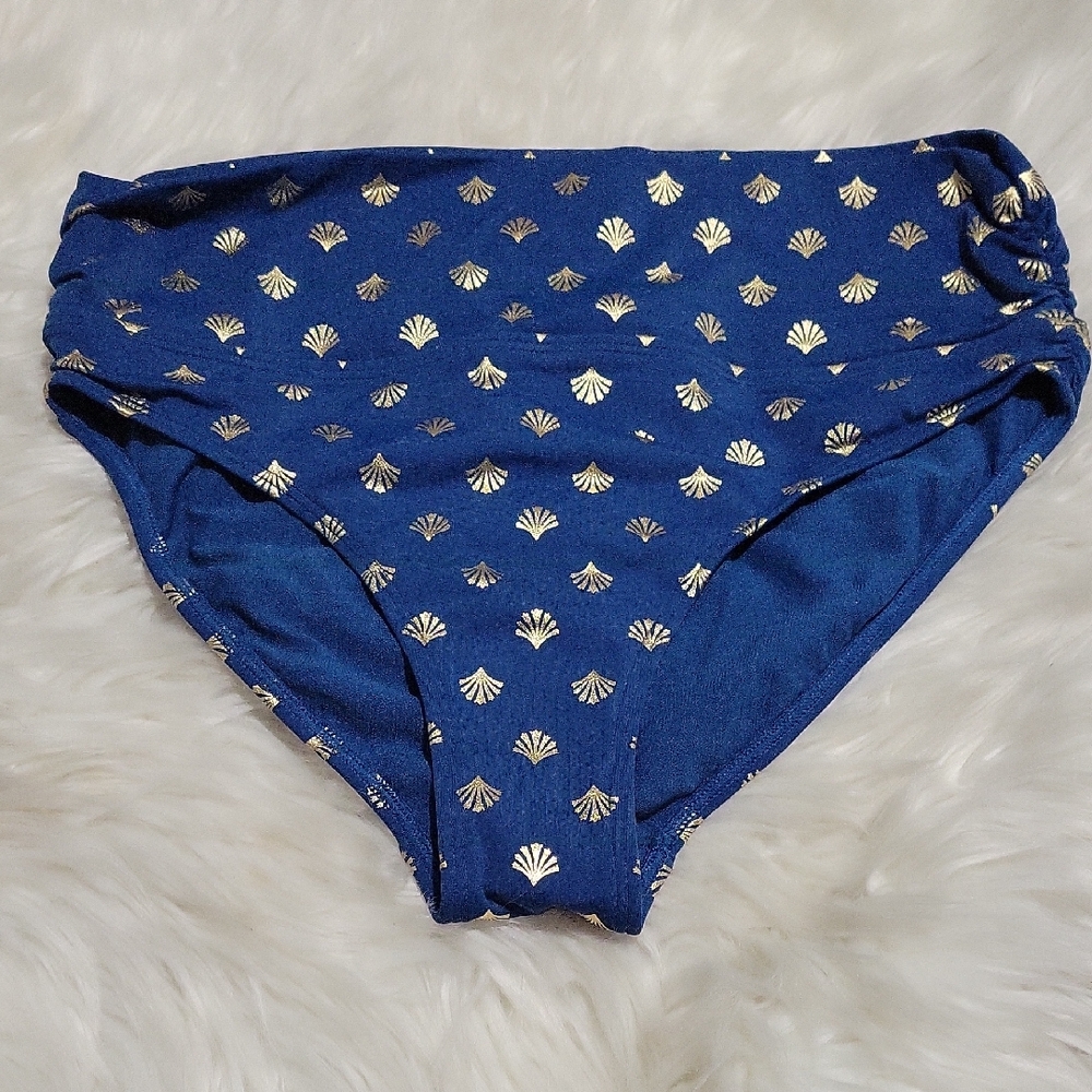 Boden Women's 8 Blue Bikini Bottom with Gold Shell Pattern New